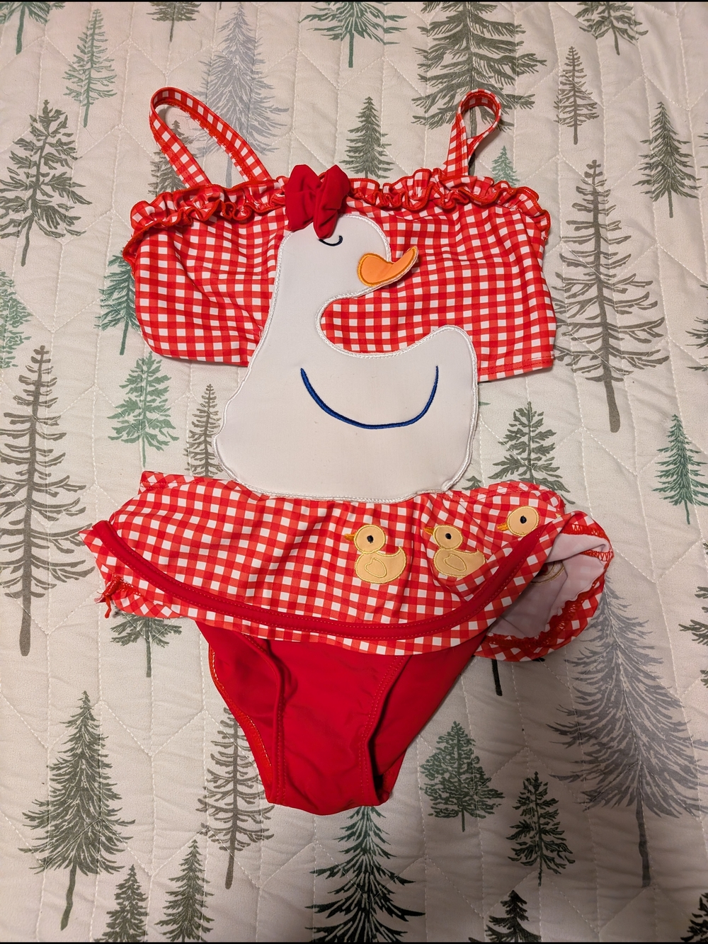 Red Gingham Duck Appliqué  Swimsuit
